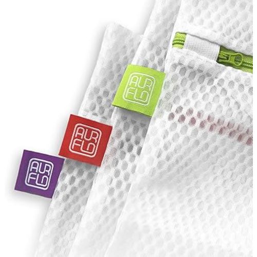 Mesh Laundry Bags for Delicates-3 Medium Durable Net with Zipper, Hanging Loop-Garment Safe Wash Bags and Organizer for Washing Machine, Lingerie, Socks, Yoga Pants, Bra, Underwear, Sweater, Travel