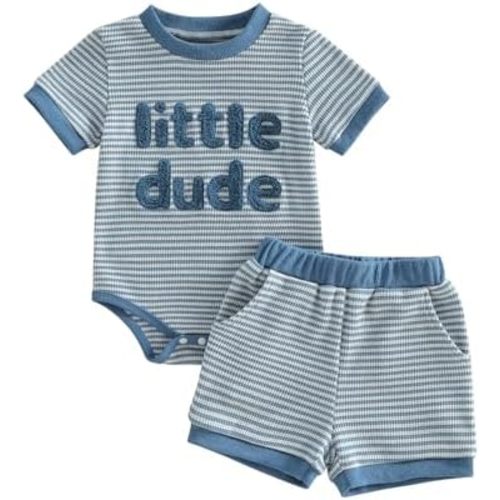 Baby Boys Summer Clothes Little Dude Short Sleeve Romper with Shorts 2Pcs Set New born Clothes Baby Boy