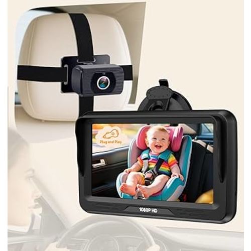 Rohent Baby Car Camera HD 1080P - Rear-Facing Infant Monitor with Night Vision Car Camera for Baby 150° Wide-Angle Lens Anti-Glare Screen Easy Install 360° Adjustable Display