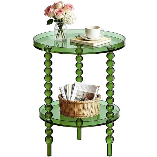 Acrylic Side Table, Round End Table, Clear Bedside Table Nighstand for Living Room Bedroom (Green, Small, Acrylic)