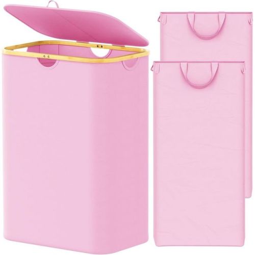 Laundry Hamper 2-compartment with 2 Removable Bags, 160L Collapsible Basket with Lid and Bamboo Handles – SpaceAid