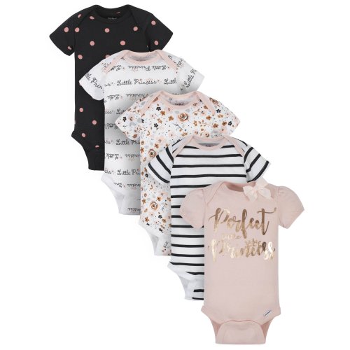 Gerber Baby Girl Organic Short Sleeve Onesies Bodysuits, 5-Pack