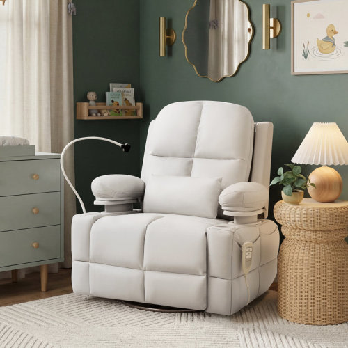 MAMAZING Electric Power Adjustable Armrests Swivel Rocking Chair Reclining Glider With USB Charge and Phone Holder & Reviews | Wayfair