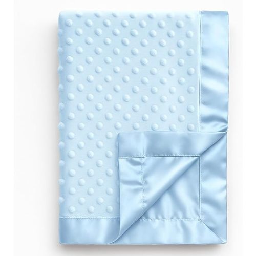 Pro Goleem Baby Soft Minky Dot Blanket with Silky Satin Backing Baby Gifts for Girls and Boys (Blue, 30’’ x 40’’)