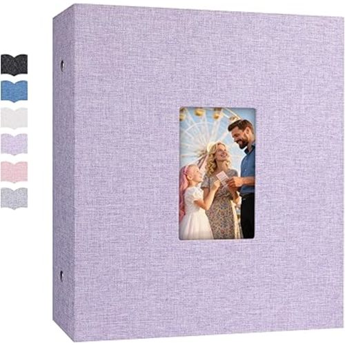 Extra Large Capacity Photo Album 4x6 1000 Pockets, Linen Cover and Front Window, Holds 1000 4x6 Horizontal and Vertical Photos, 4 x 6 Picture Book for Family Wedding Anniversary Vacation, Purple
