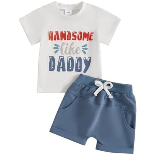wdehow Toddler Baby Boy Summer Clothes Set Letter Print Crew Neck Short Sleeve T-Shirts Elastic Waist Shorts 2Pcs Outfits
