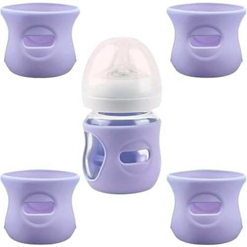 4 Pack Silicone Sleeves for Avent Natural Glass Baby Bottles, Anti Breakage Baby Bottle Holder, Compatible with Philips Avent Glass Natural Baby Bottle, BPA Free (Purple, 4 OZ)