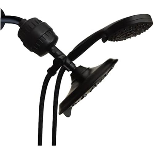 Dual Filtered Shower Head Showerhead with 79" Hose Handheld Sprayer Combo, Filtration Rain Rainfall, 20 Stage Water Filter for Chlorine Well Hair Dry Skin, Metal Diverter, DSFC05B (Blcak round, 8")