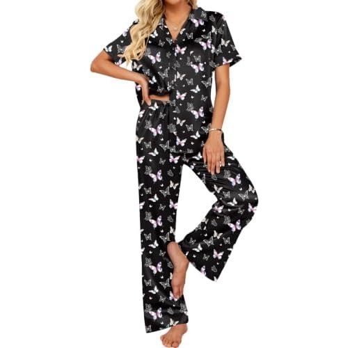 Ekouaer Silk Pajamas for Womens Set 2 Piece Fall Pjs with Pockets