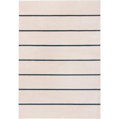 SAFAVIEH Orwell Collection Area Rug - 6'7" x 9'1, Ivory & Navy, Modern Stripe Design, Non-Shedding & Easy Care, Ideal for High Traffic Areas in Living Room, Bedroom (ORW391A)