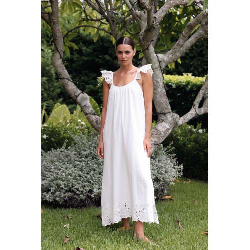 Indah Lounge Dress - Cotton Embroidery - Vanilla – Piyama USD