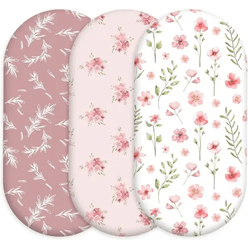 Floral Bassinet Sheets Girl 3 Pack, Breathable Cozy Fitted Mattress Sheet, Elastic Travel Bassinet Fashionable, Standard Cradle Safe Sheets for Baby Boy Girls 32" x 16"
