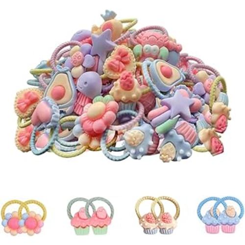 Small Hair Ties for Thin Hair,40 PCS Baby Hair Accessories Candy Finger Hairbands Cute Flower Elastic Rubber Bands for Baby Infants Littler Girls (Ice cream)