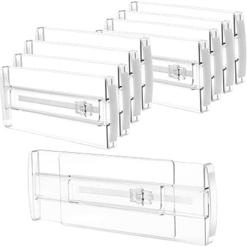 8 Pack 4" High Drawer Dividers for Clothes, 10"-17" Expandable Drawer Dividers Adjustable Drawer Separators, Clear Dresser Drawer Organizer for Clothes, Underwear, Cosmetic, Kitchen Utensils Storage