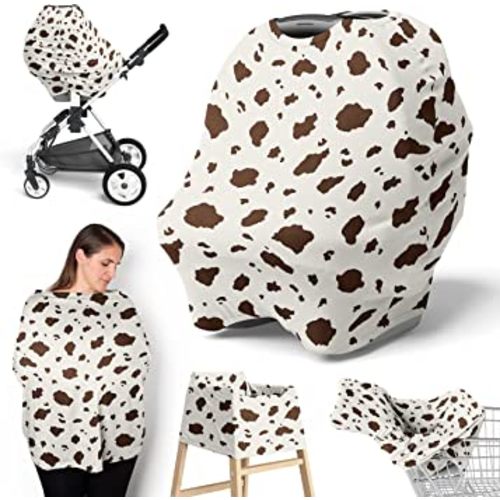 Sweet Jojo Designs Western Cow Print Boy Girl Infant Baby Car Seat Cover Nursing Breastfeeding Shopping Cart Stroller Canopy Brown and Cream Gender Neutral Southern Country Off White Wild West Animal