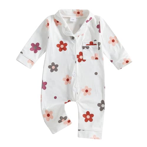 Balaflyie Baby Girl Button Down Pajamas Romper One-Piece Jumpsuit Long Sleeve Sleeper Infant Sleepwear