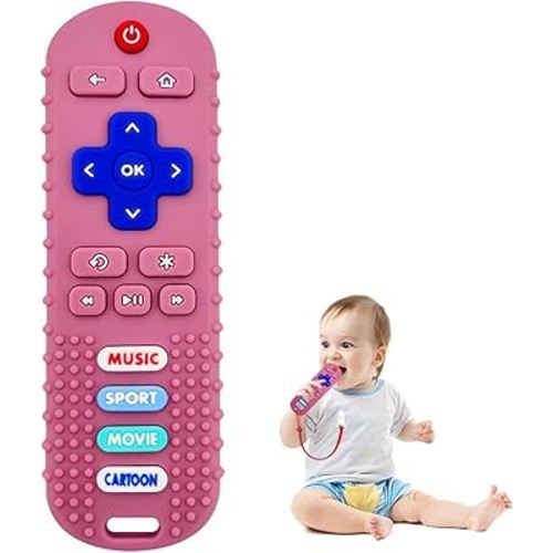 Baby Teething Toys, Food Grade Silicone Remote Control Teether Toy for Babies 3 6 12 18 Months, TV Remote Shaped Chew Toys for Boys and Girls, Freezer BPA Free