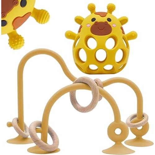Baby High Chair Toys Teething Chew - Baby Table Toys, High Chair Suction Toy Teething Toys Silicone Teethers, Food Grade Silicon for 6 12 18 Months Yellow