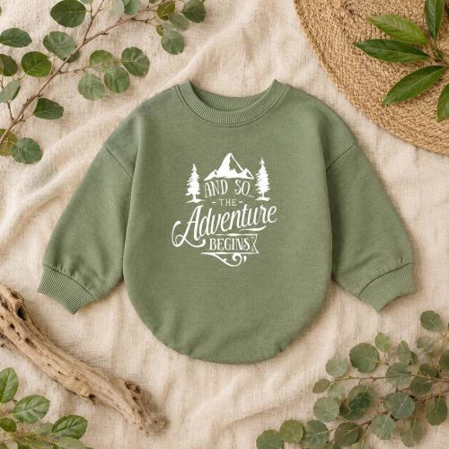 Handmade Adventure Begins Baby Romper, Outdoor Newborn Outfit, Camping Gift