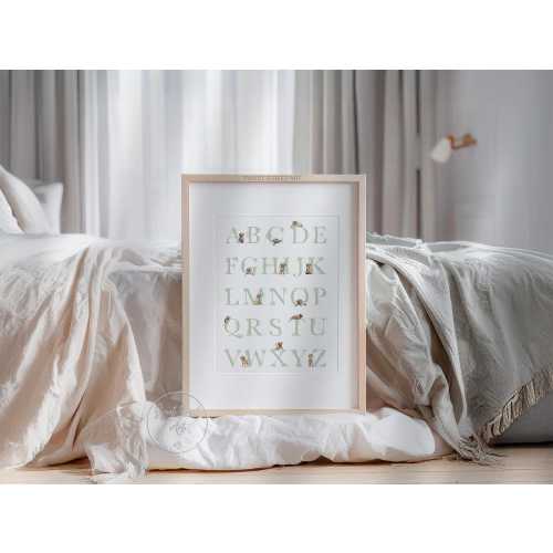 Golden Retriever alphabet poster. Puppy ABC poster. Golden Retriever alphabet print. Sage green puppy nursery decor. Printable Wall Art GR01