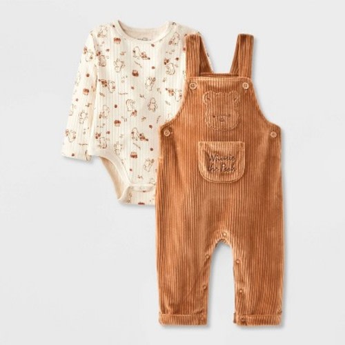 Baby Boys' 2pc Disney Winnie The Pooh Long Sleeve Ribbed Bodysuit and Overalls Set - Brown 0-3M