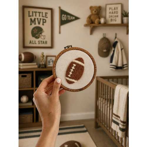 Personalized Football Nursery Hoop Art | Needle Felt Name Sign | Boy Decor | Baby Shower Gift | Sports