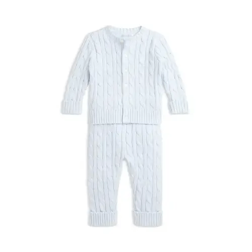 Ralph Lauren Blue Baby Boy Cable-Knit Cotton Cardigan & Pant Set