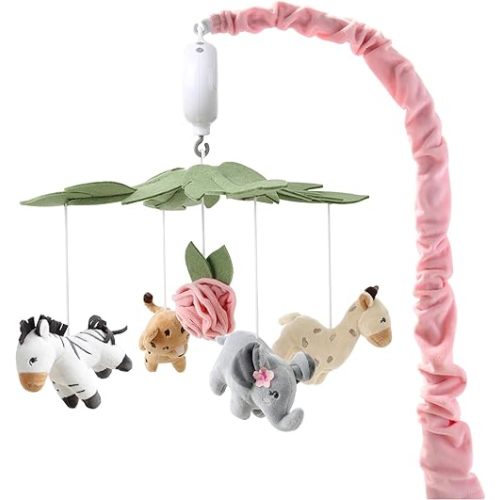 The Peanutshell Crib Mobile for Girls - Soft Pink Musical Baby Crib Mobile with 12 Lullabies, Cute Animal Baby Wildest Dreams Nursery Decor