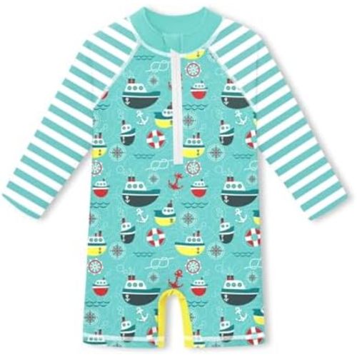 BesserBay Baby Boy Swimsuit UPF 50+ Zip Front Long Sleeve Snaps Bottom One Piece Rash Guard 0-36 Months