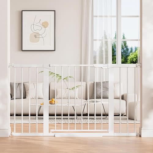 InnoTruth 29.6-50.1 in Extra Wide Baby Gate for Stairs and Doorways, White
