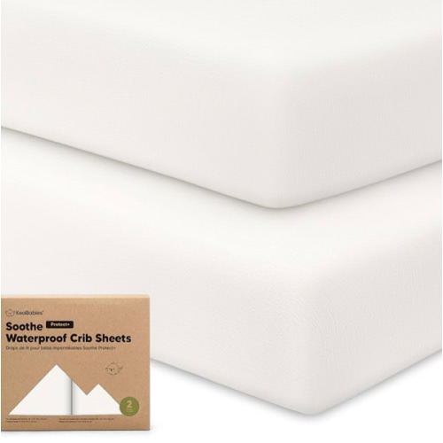2-Pack Waterproof Crib Sheets for Boys, Girls - 52x28 Fitted Organic Cotton Baby Crib Sheets, Toddler Mattress Protector Cover, Washable, Soft & Durable Baby Bedding Essentials (Soft White)