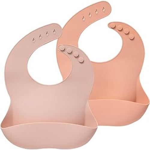 Moonkie Silicone Baby Bibs Set Of 2 | BPA Free Waterproof | Soft Flexible Adjustable Silicone Bibs for Babies & Toddlers(Blush/Muted)