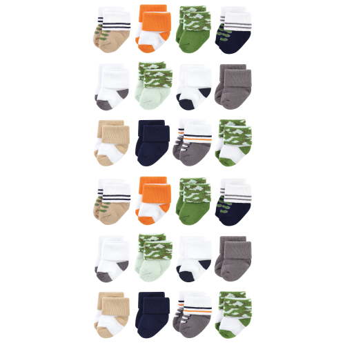 Luvable Friends Cotton Rich Baby Terry Socks 24-Pack, Camo, 0-6 Months