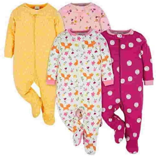 Onesies Brand Baby Girl Sleep 'n Play Footed Pajamas, 4-Pack, Sizes Newborn-6/9 Months