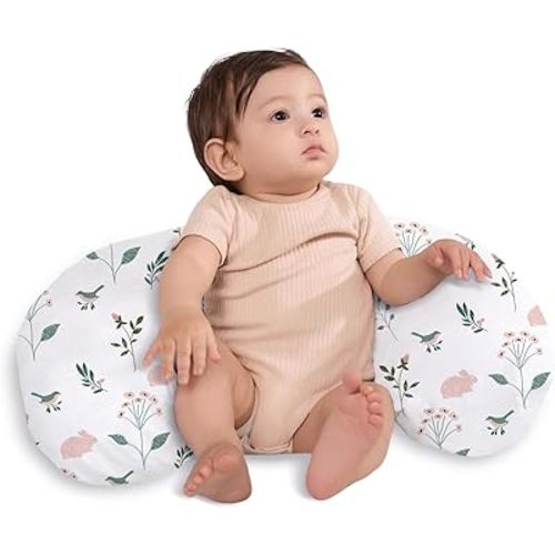 Little Grape Land Nursing Pillow,Upgraded Breast Feeding Pillow for Mom,Breastfeeding & Bottle Feeding for 0–15 Months, Soft Machine Washable Cover with Firm Breathable Filling, Tummy Time,Bunny