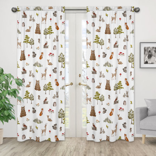 Sweet Jojo Designs Watercolor Woodland Forest Animals Brushed Microfiber Semi-Sheer Curtain Panels Drapes (Set of 2) | Wayfair