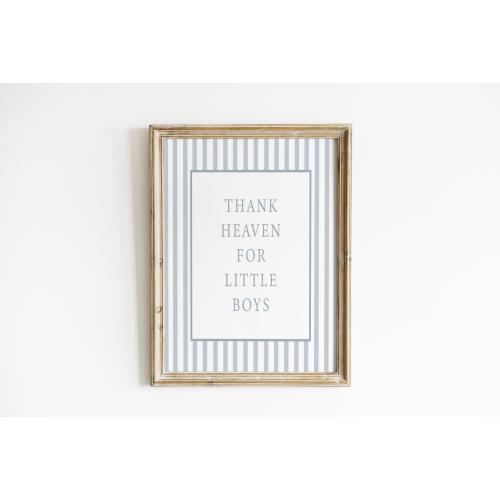 Thank Heaven for Little Boys Nursery Wall Art Vintage Soft Blue Nursery Stripes Print Boy Room Decor Quote Print Baby Shower Gift HEA2-A1