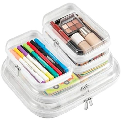 5 Pack Clear Hard Shell Storage Case for Makeup Organizer & Travel Toiletry