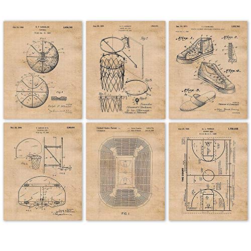 STARS BY NATURE Classic Basketball Patent Prints, 6 (8x10) Unframed Photos | Wall Art For Home Work Office Health Fitness Gym School Student Teacher Coach