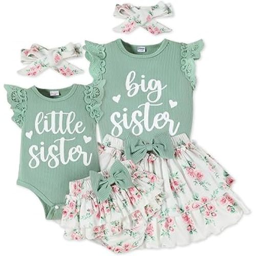 Big Sister Little Sister Matching Outfits Baby Girl Romper/Toddler Girl T-shirt Tops with Shorts/Skirt Clothes Set