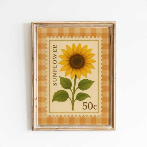 Sunflower Stamp Poster Vintage Wall Art