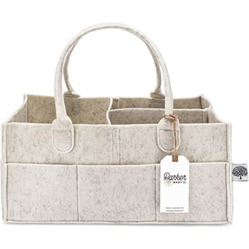 Parker Baby Diaper Caddy - Nursery Storage Bin and Car Organizer for Diapers and Baby Wipes - Large, White