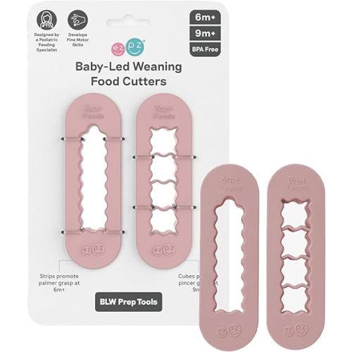 ezpz Baby-Led Weaning Food Cutters (2 pack in Blush) - 6/9 Months + - Food Prep for Infants