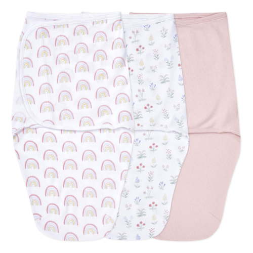 aden + anais Essentials No Zip Wrap Swaddles, Spring Flowers, Pink, Girls, Newborn, 0-3 Months, 3-Pack