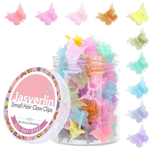 Butterfly Clips for Hair 50pcs, Cute Mini Small Hair Accessories for Teens Girls Women 90s Y2K Colorful Pastel Clip Claw, 10 Colors (Jelly)