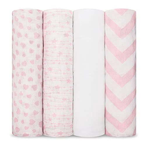 Comfy Cubs Muslin Swaddle Blankets - Neutral Receiving Blanket, Wrap for Boys & Girls (Pink)