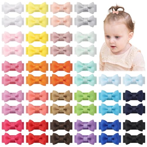 yoyokid Baby Girls Snap Hair Clips, 50PCS | 1.2" Grosgrain Ribbon Tiny Hair Bows Clips for Baby Girls Toddlers Infant Fine Thin Hair (25 Colors in Pairs)