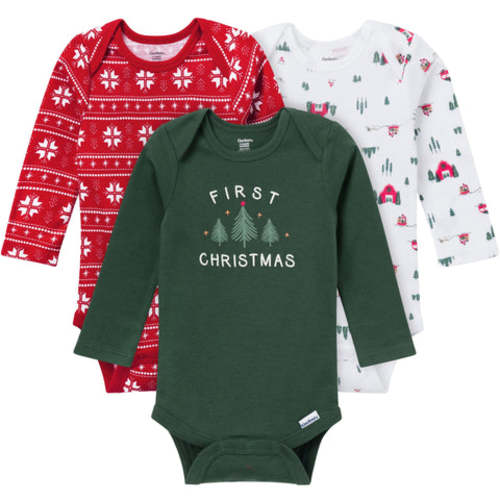 3-Pack Baby Neutral First Christmas Long Sleeve Onesies® Bodysuits