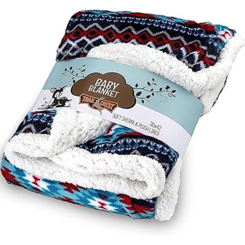 Ultra Soft Sherpa Fleece Cozy Plush Baby Blanket for Kids, Reversible with Aztec Prints, Washable, Wide Size, Baby Shower Present