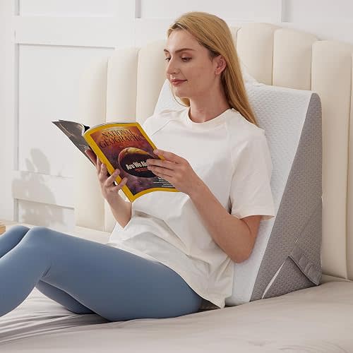 BIEEZZK Wedge Pillow Set for After Surgery, Orthopedic Wedge Pillow for Acid Reflux Relief with Adjustable 9&12inch for Bed Headboard,Sleeping, Memory Foam for Neck&Back Support, White/Grey